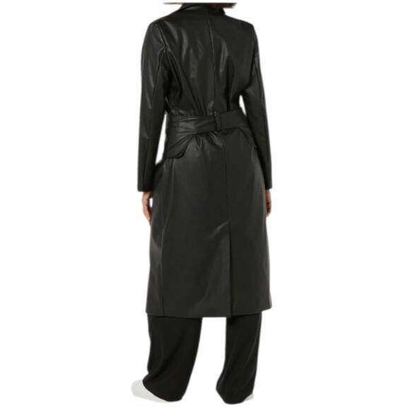 NWT TEREA womens Everlee Vegan Leather Belted Coat- BLK SZ X-Large‎ - Picture 2 of 11